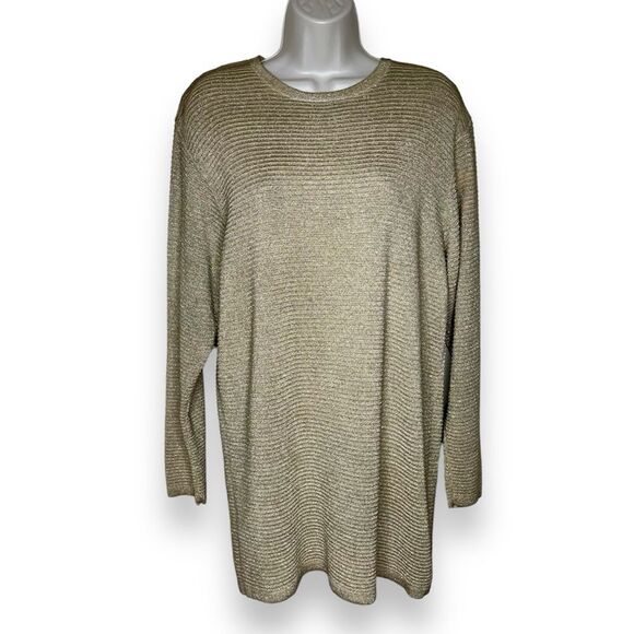 Vintage Talbots Gold Metallic Long Sleeve Button Neck Tunic Womens Medium FLAWS - Picture 1 of 16